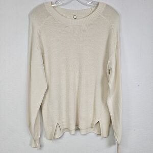 Margaret O'Leary Sweater Cream Slouchy Mixed Stitch Pullover Sz S Coastal